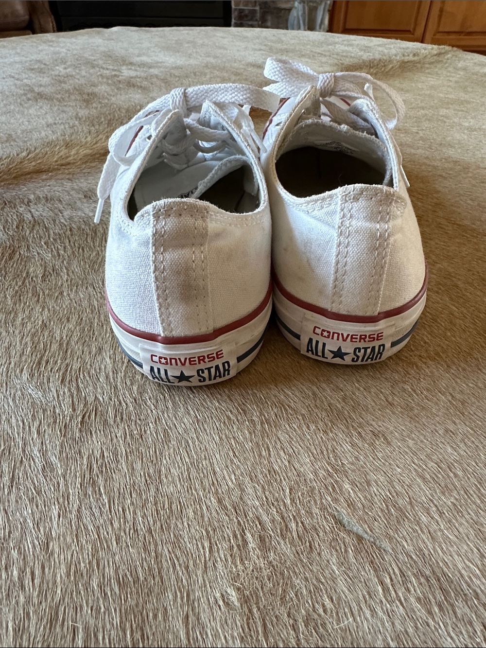 Converse Low Top Sneakers in Off-White with Red and Navy Accents - Picture 2 of 5